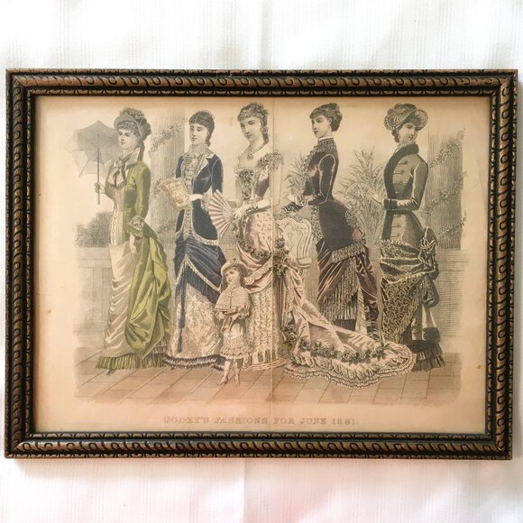 Framed Antique Godey's Ladies Fashion Plate Print June 1881 - Picture 1 of 10